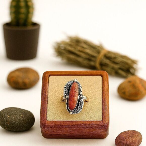 Southwestern Sunset Ring – Spiny Oyster & Sterling Silver Size 7 New